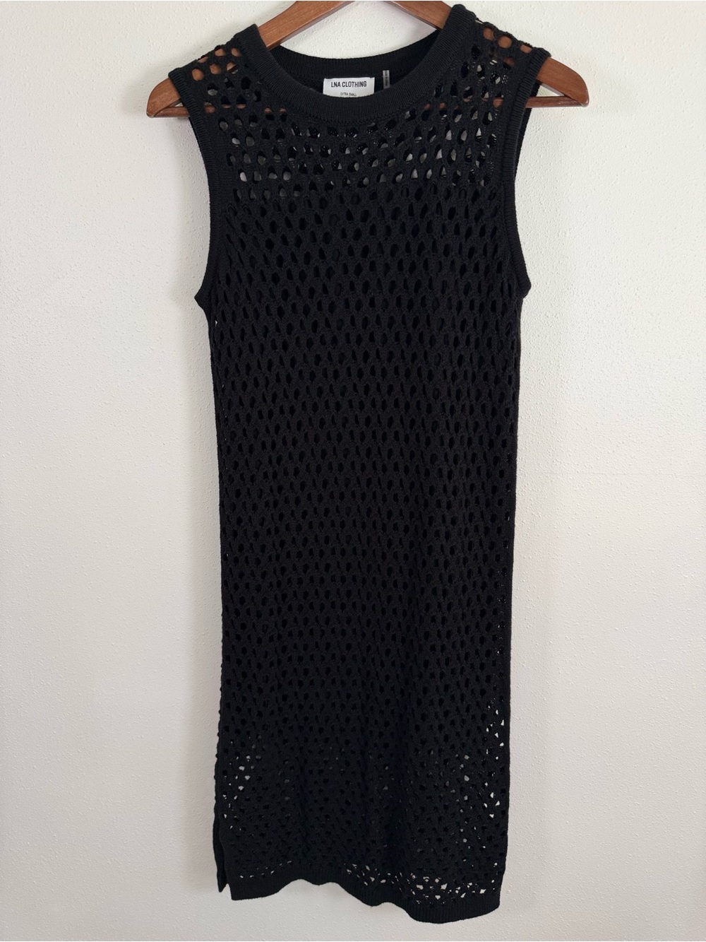 LNA Clothing Black Crochet Open Knit Midi Dress Sleeveless XS